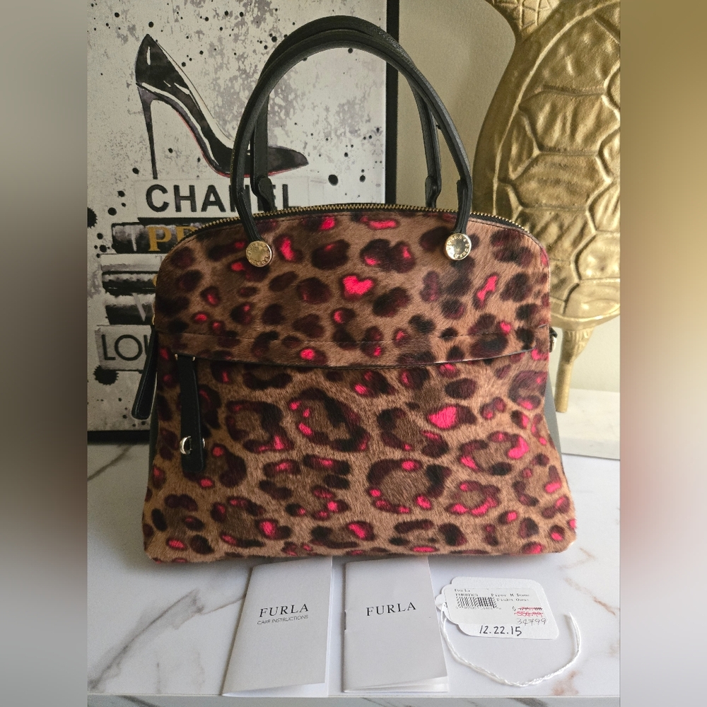 🐆Furla Piper 2Way Harako Animal Print Top Handle Bag VGUC🐆